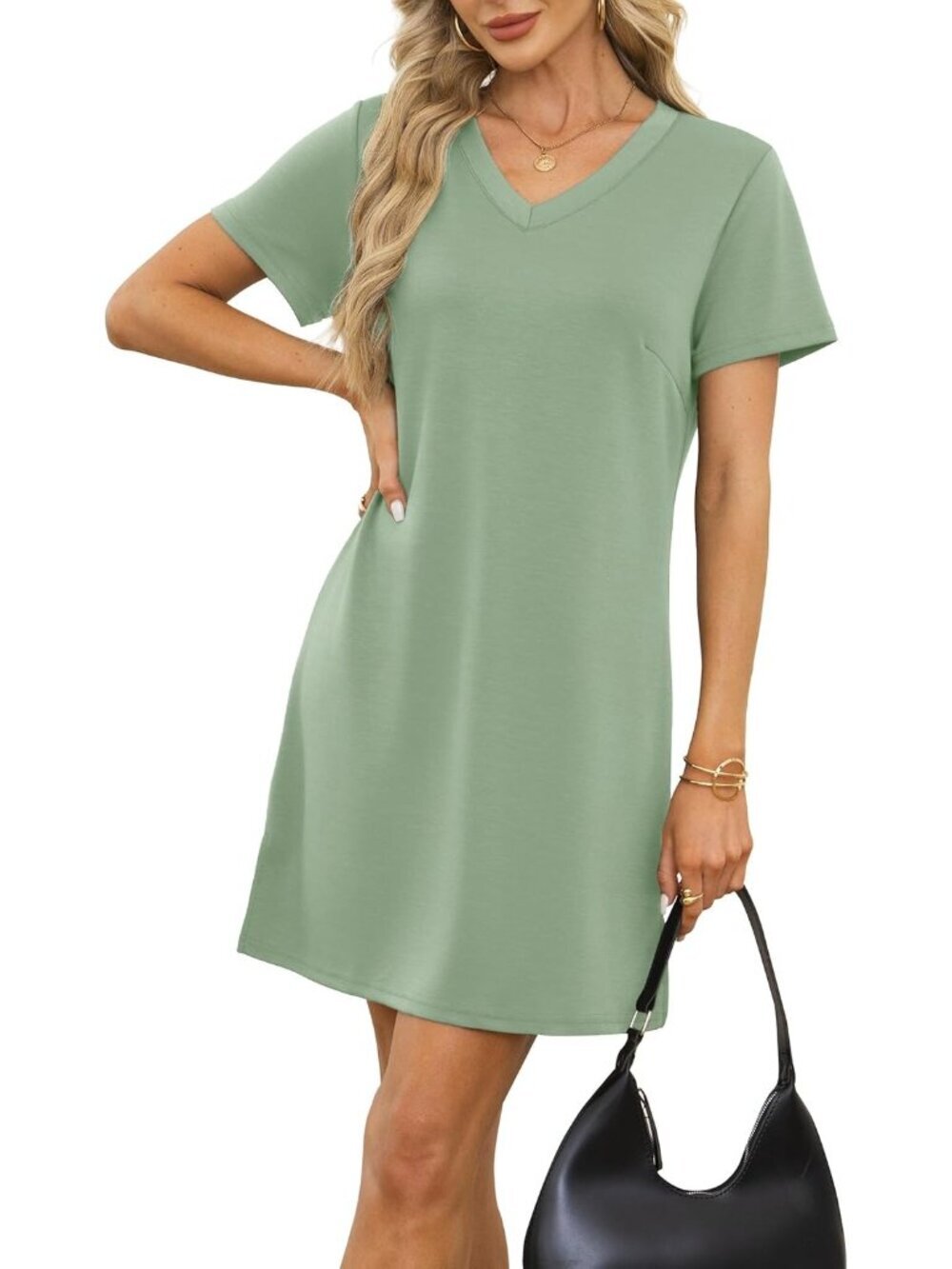 〽️Women's Sage V Neck Casual Summer Sundress Imported Pull On T Shirt
